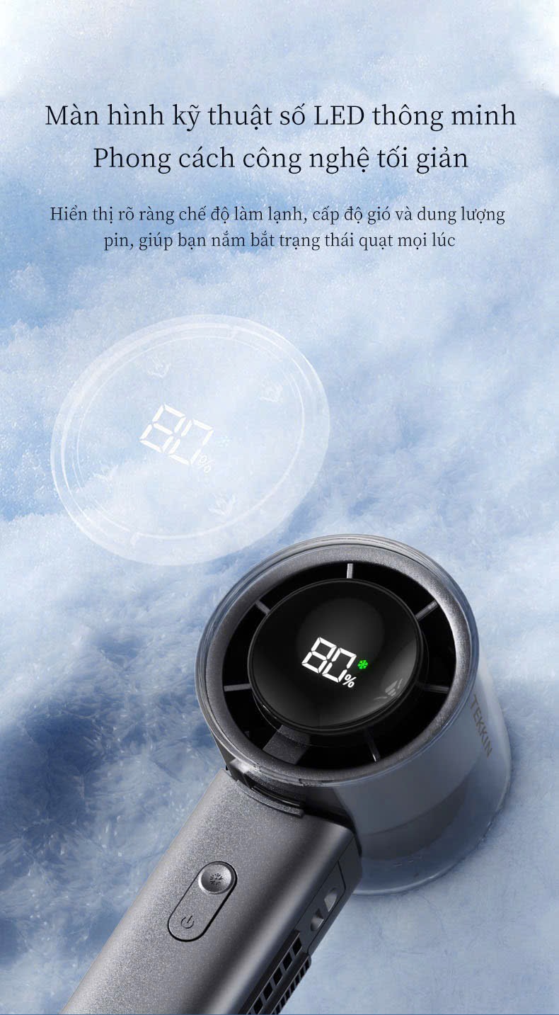 Quạt Điện Mini Cầm Tay Sò Lạnh Thân Quạt Làm Lạnh Lòng Bàn Tay TEKKIN F568 pin 4500mah dùng 10h LCD hiển thị pin