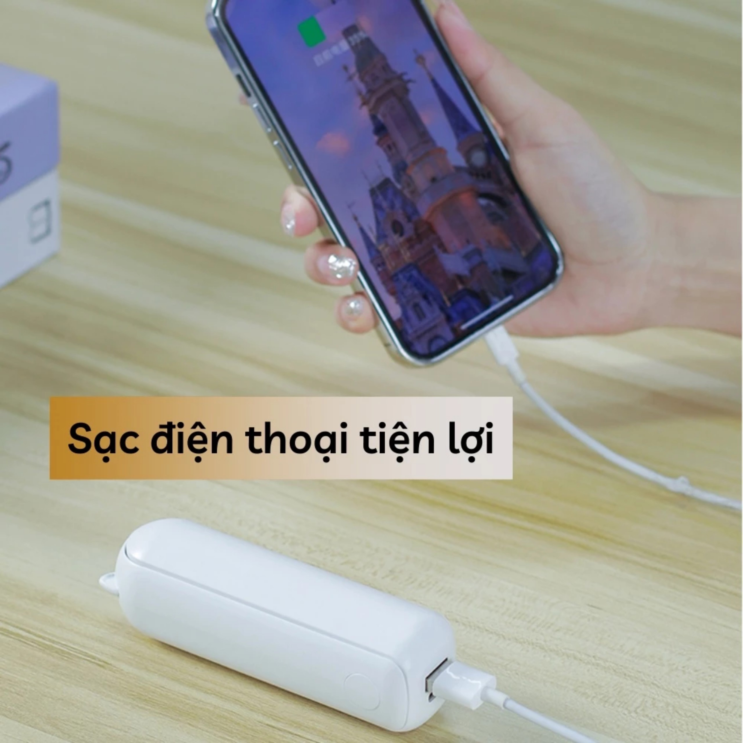 Quạt mini cầm tay TEKKIN TI-218 pin 2000mah 3 tốc độ gió kiêm dự phòng, gập gọn bỏ túi