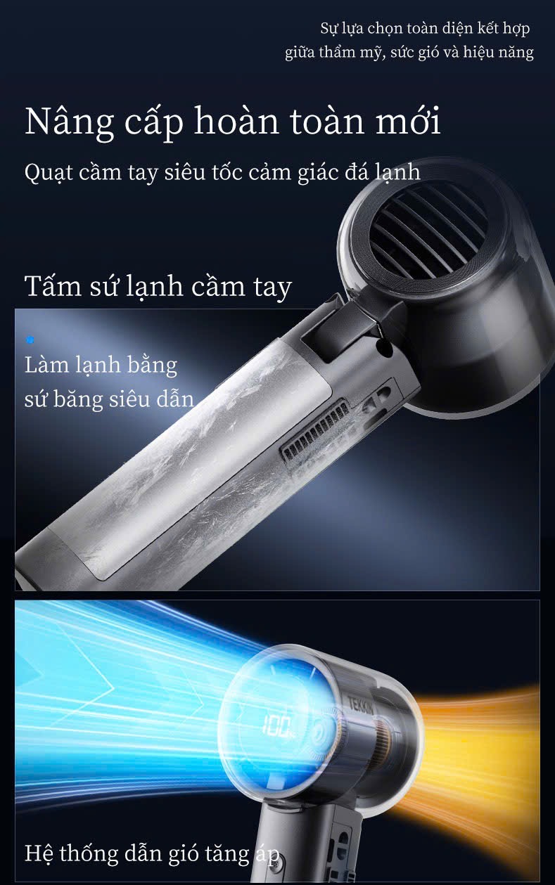 Quạt Điện Mini Cầm Tay Sò Lạnh Thân Quạt Làm Lạnh Lòng Bàn Tay TEKKIN F568 pin 4500mah dùng 10h LCD hiển thị pin