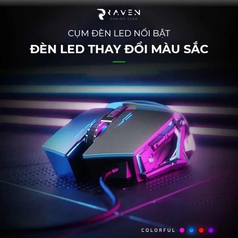 ￼Chuột gaming có dây TEKKIN INPHIC PW2 chuột chơi game máy tính LED 12 màu, khung kim loại, 4000DPI