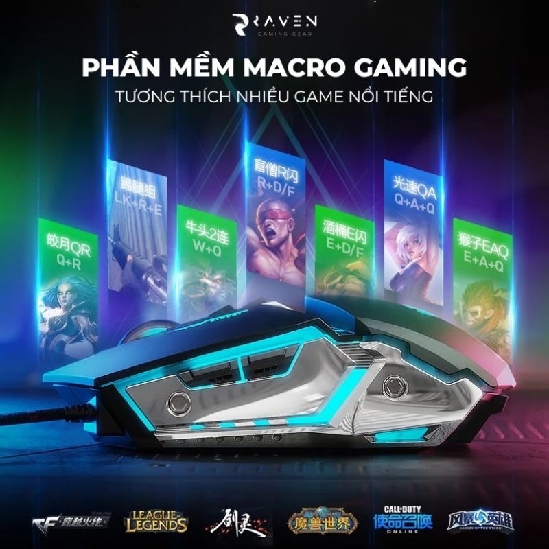 ￼Chuột gaming có dây TEKKIN INPHIC PW2 chuột chơi game máy tính LED 12 màu, khung kim loại, 4000DPI