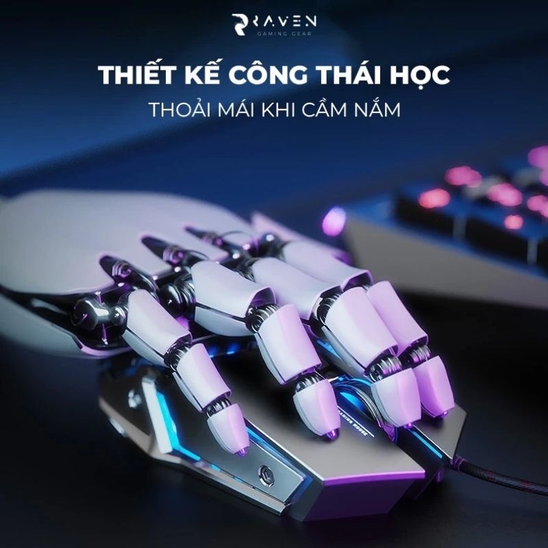 Chuột gaming có dây TEKKIN INPHIC PW2 chuột chơi game máy tính LED 12 màu, khung kim loại, 4000DPI