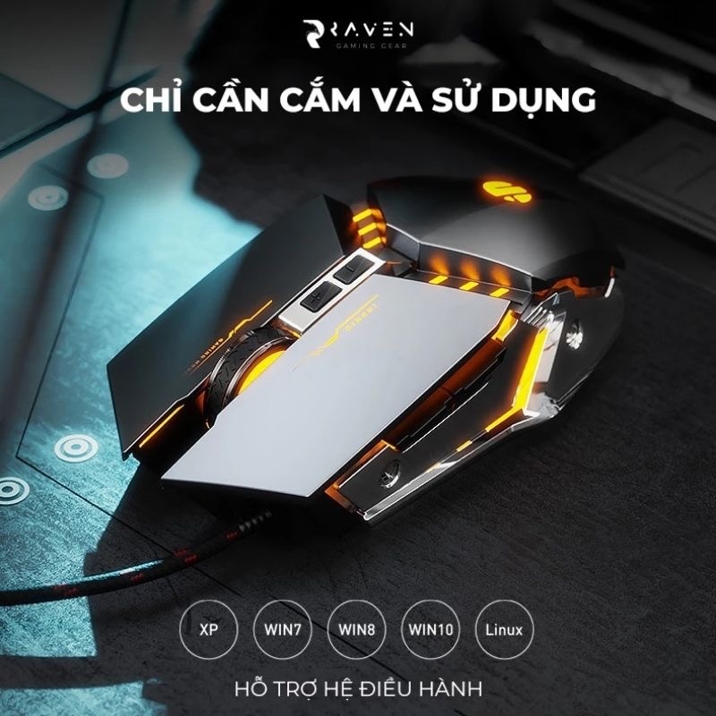￼Chuột gaming có dây TEKKIN INPHIC PW2 chuột chơi game máy tính LED 12 màu, khung kim loại, 4000DPI