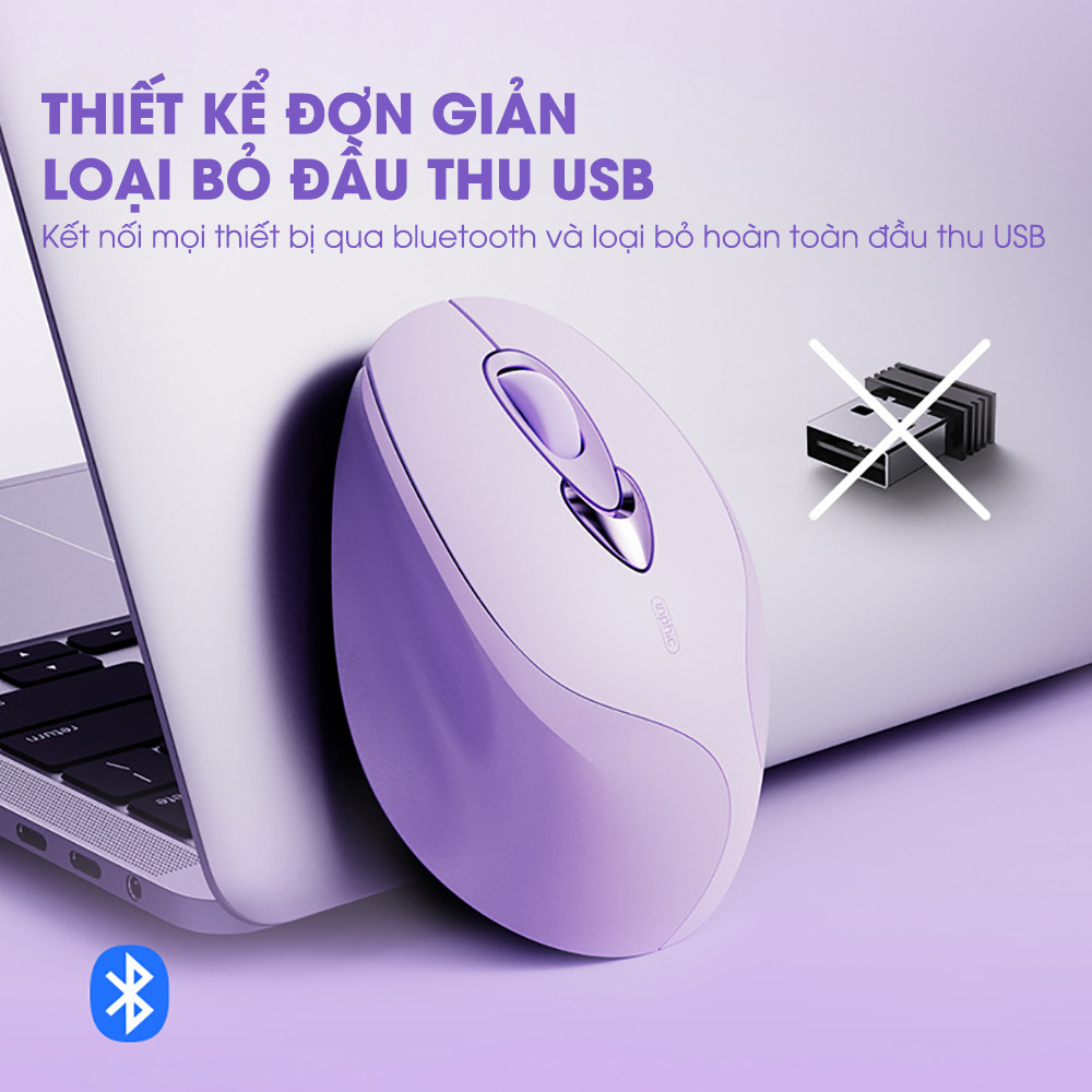 ￼Chuột bluetooth không dây TEKKIN INPHIC M8 silent chống ồn sạc pin màu tím cute cho máy tính laptop pc văn phòng