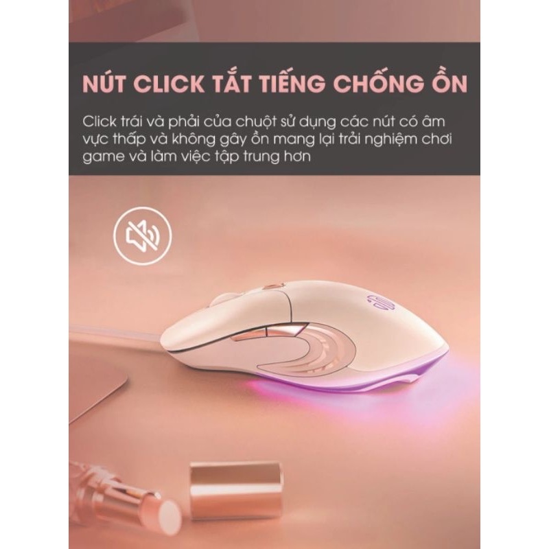 ￼Chuột máy tính có dây TEKKIN INPHIC B8 cute silent không tiếng ồn 6 nút bấm 8800 DPI gaming có app điều chỉnh game