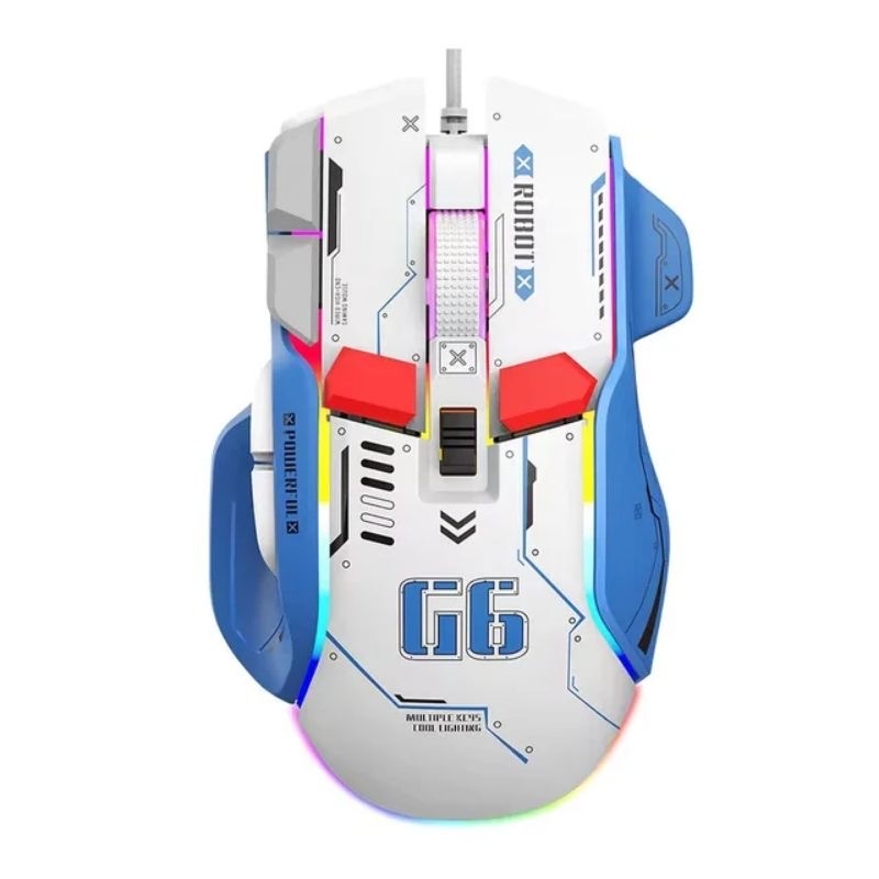 ￼Chuột gaming máy tính có dây TEKKIN G6 GUNDAM 12800 DPI có 6 nút hỗ trợ app led RGB 16 triệu màu macro