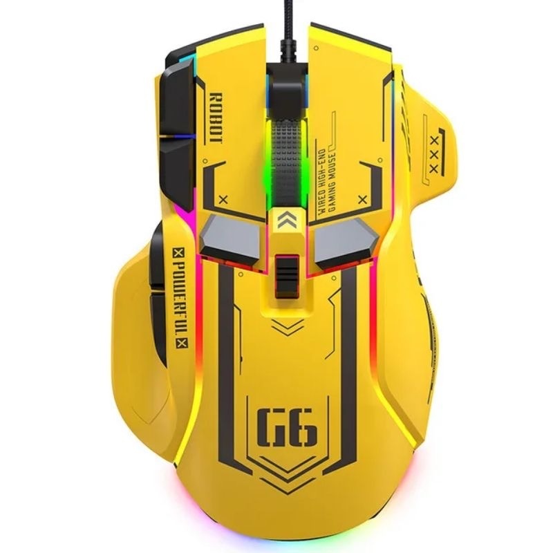 ￼Chuột gaming máy tính có dây TEKKIN G6 GUNDAM 12800 DPI có 6 nút hỗ trợ app led RGB 16 triệu màu macro