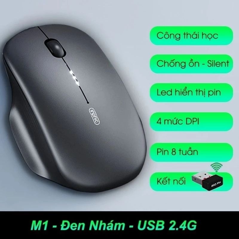 ￼Chuột máy tính không dây TEKKIN M1 II wireless 2.4G pin sạc silent chống ồn công thái học cho laptop táo pc hiển thị pin