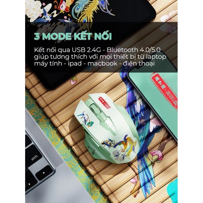 ￼Chuột không dây bluetooth sạc pin TEKKIN A10 silent giới hạn gaming 6 nút bấm pin 3 tháng 1 lần sạc