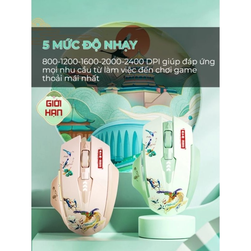 ￼Chuột không dây bluetooth sạc pin TEKKIN A10 silent giới hạn gaming 6 nút bấm pin 3 tháng 1 lần sạc