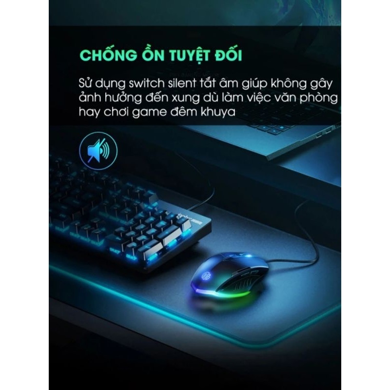 Chuột máy tính gaming TEKKIN W1 PRO 7200 DPI bản có dây tắt âm silent Led RGB - Chính hãng