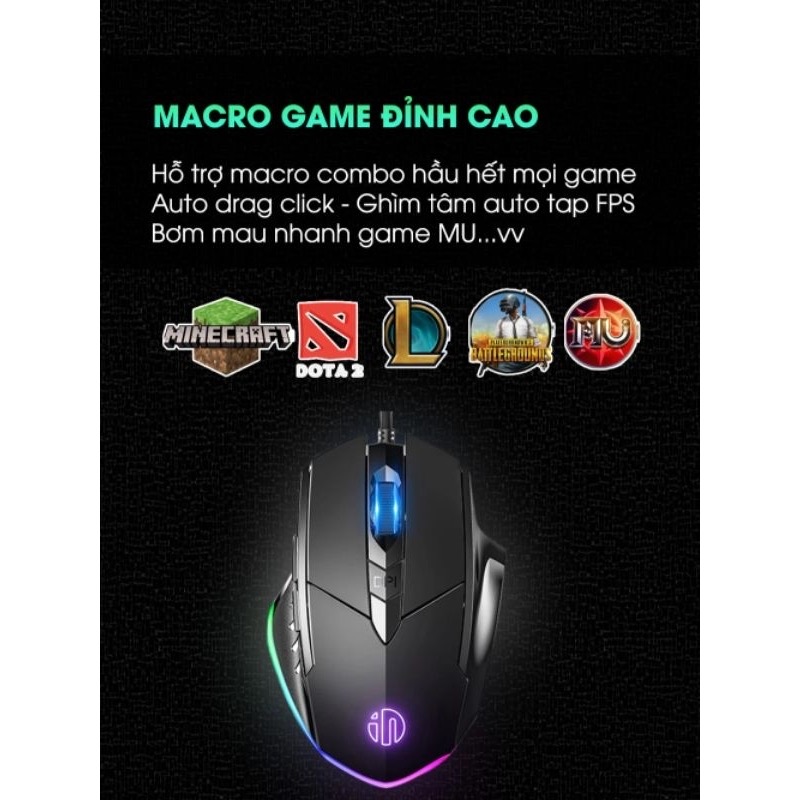 Chuột máy tính gaming TEKKIN W1 PRO 7200 DPI bản có dây tắt âm silent Led RGB - Chính hãng