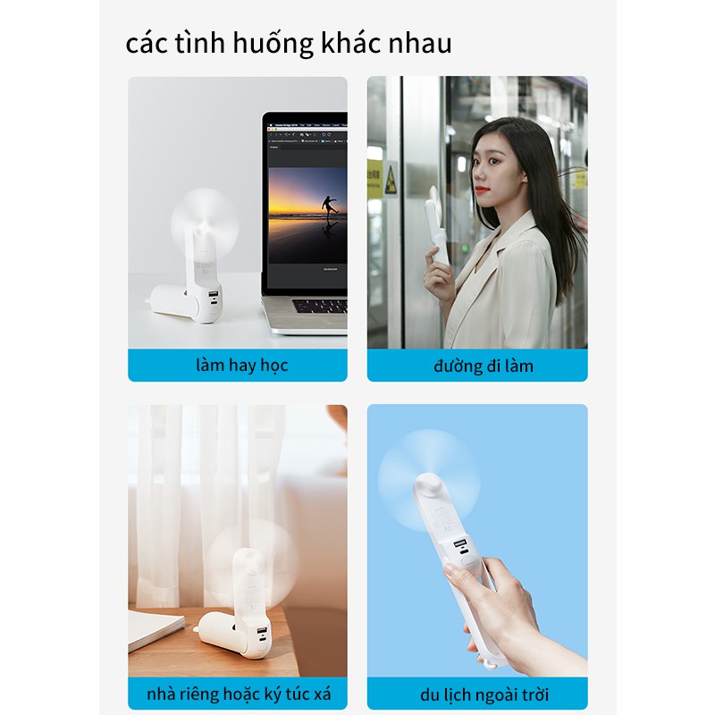 Quạt cầm tay mini TEKKIN TI-315 kiêm sạc dự phòng đèn pin 4800mAh 3 IN 1