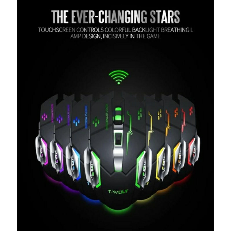 Chuột không dây gaming TEKKIN T-WOLF Wireless 2.4GHz siêu ngầu, đèn led tự thay đổi màu sắc