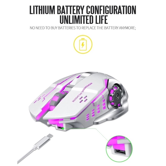 Chuột không dây gaming TEKKIN T-WOLF Wireless 2.4GHz siêu ngầu, đèn led tự thay đổi màu sắc