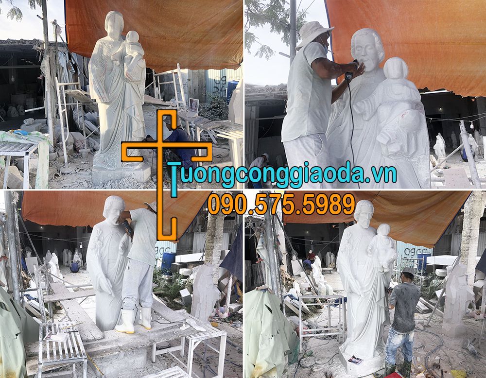 Điêu khắc tượng thánh giuse bồng chúa bằng đá trắng đẹp
