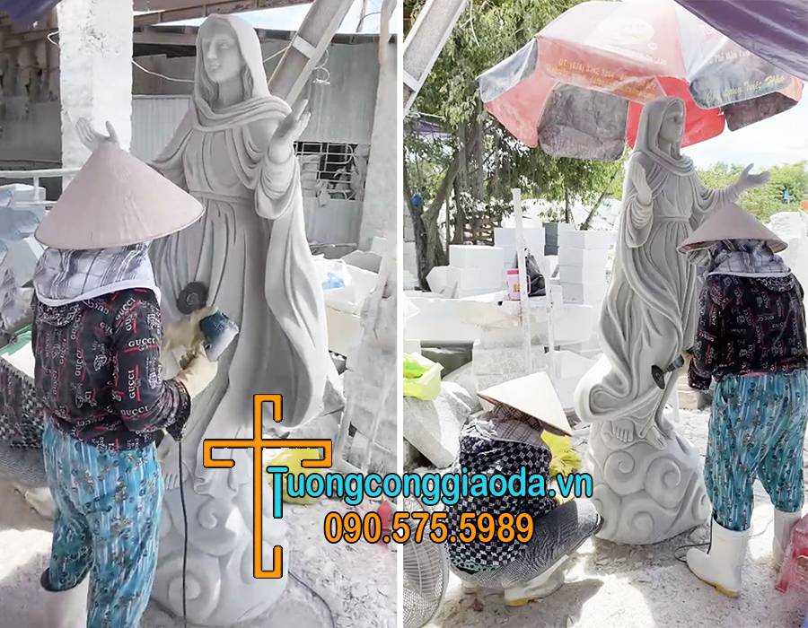 Mài bóng tượng đức mẹ lên trời đá nguyên khối