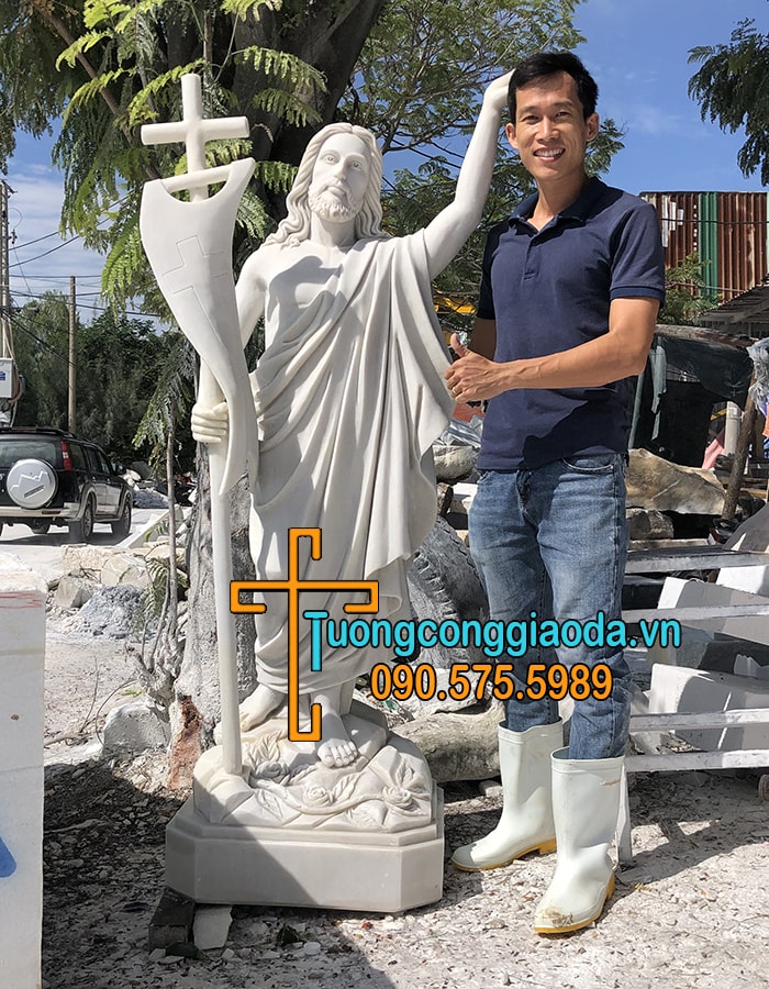 Tượng chúa phục sinh bằng đá trắng đẹp cao 1m7