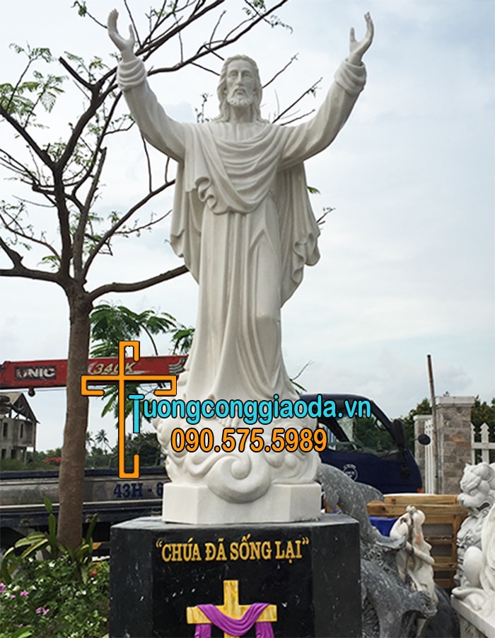 Tượng chúa sống lại đá cẩm thạch trắng nguyên khối