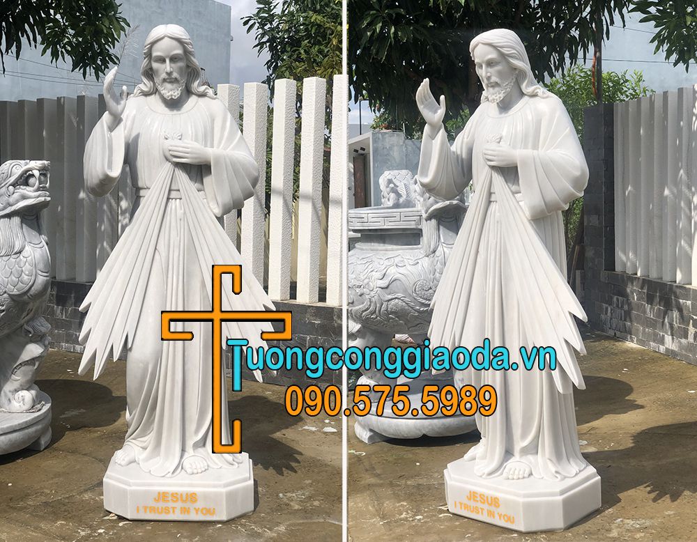 Tượng lòng chúa thương xót bằng đá trắng đẹp cao 2m