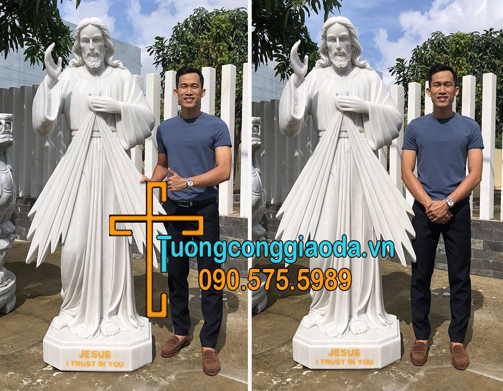 Tượng chúa thương xót bằng đá trắng đẹp cao 2m