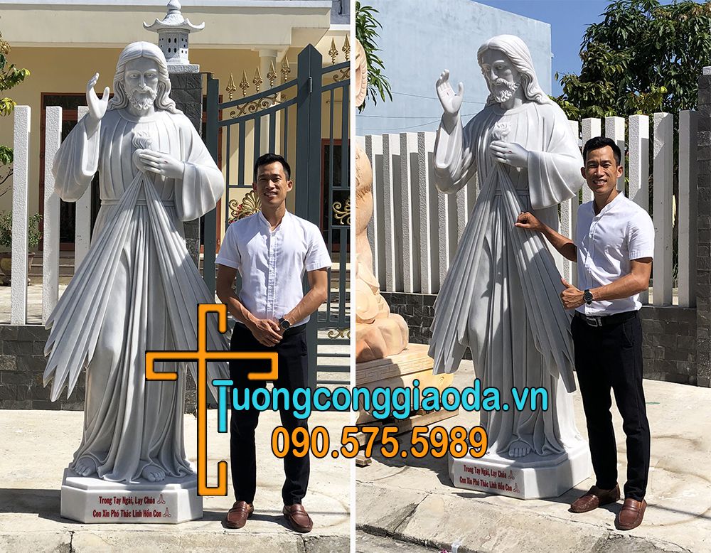 Tượng Chúa Thương Xót Đá Nguyên Khối Cao 2m2