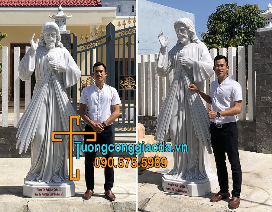 Tượng chúa thương xót đá trắng đẹp cao 2m2 về Mỹ