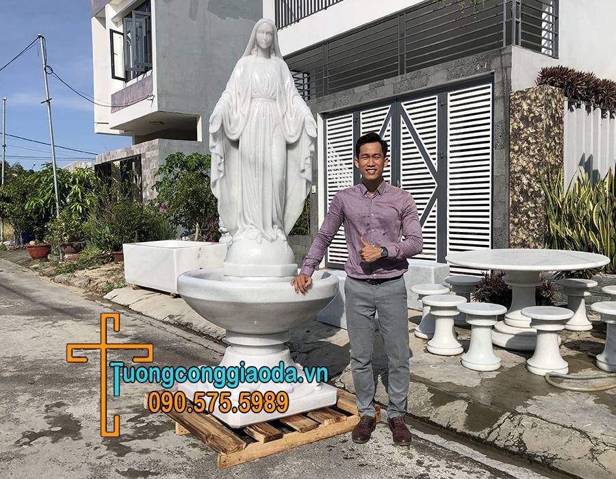 Tượng đức mẹ ban ơn bằng đá trắng cao 1m5