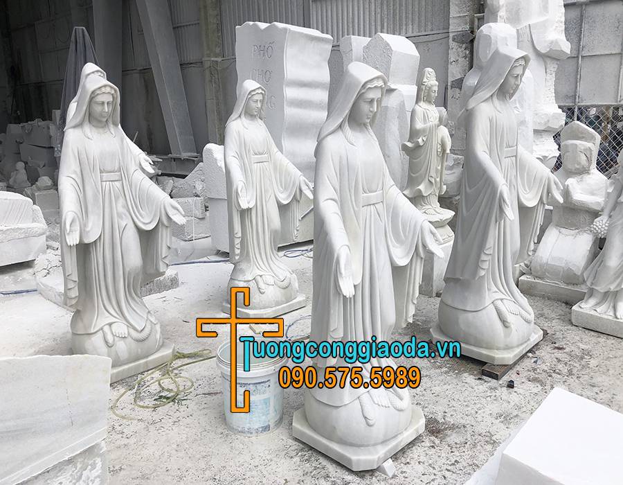 Bộ 5 tượng đức mẹ ban ơn đá tự nhiên nguyên khối