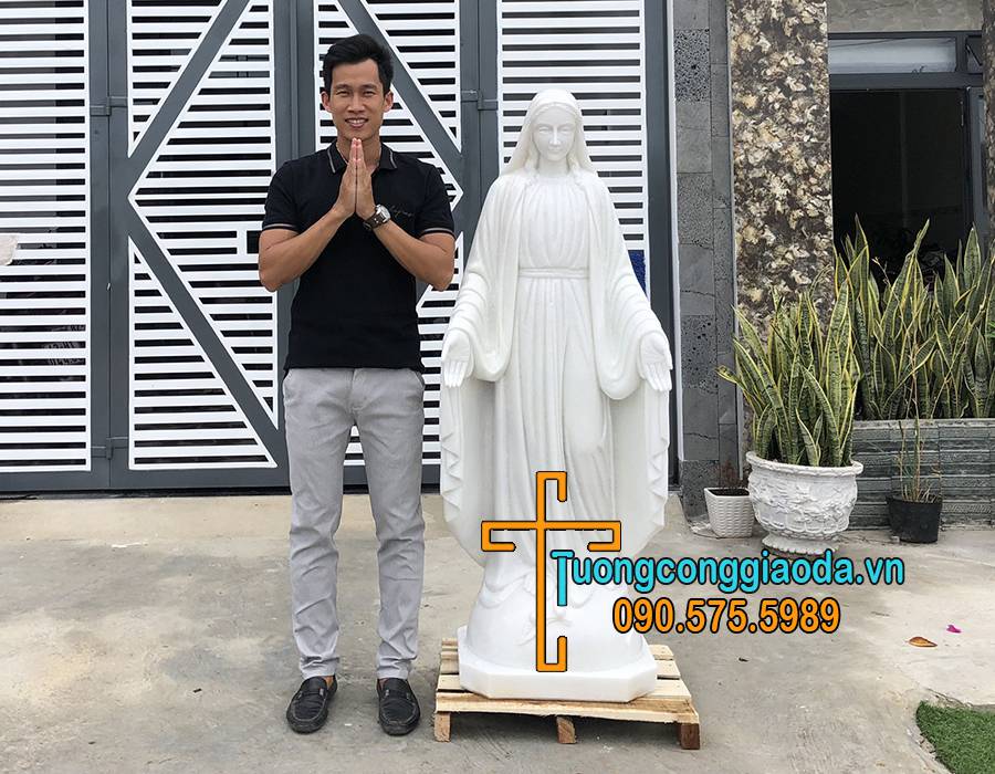Tượng đức mẹ ban ơn đá cẩm thạch trắng đẹp