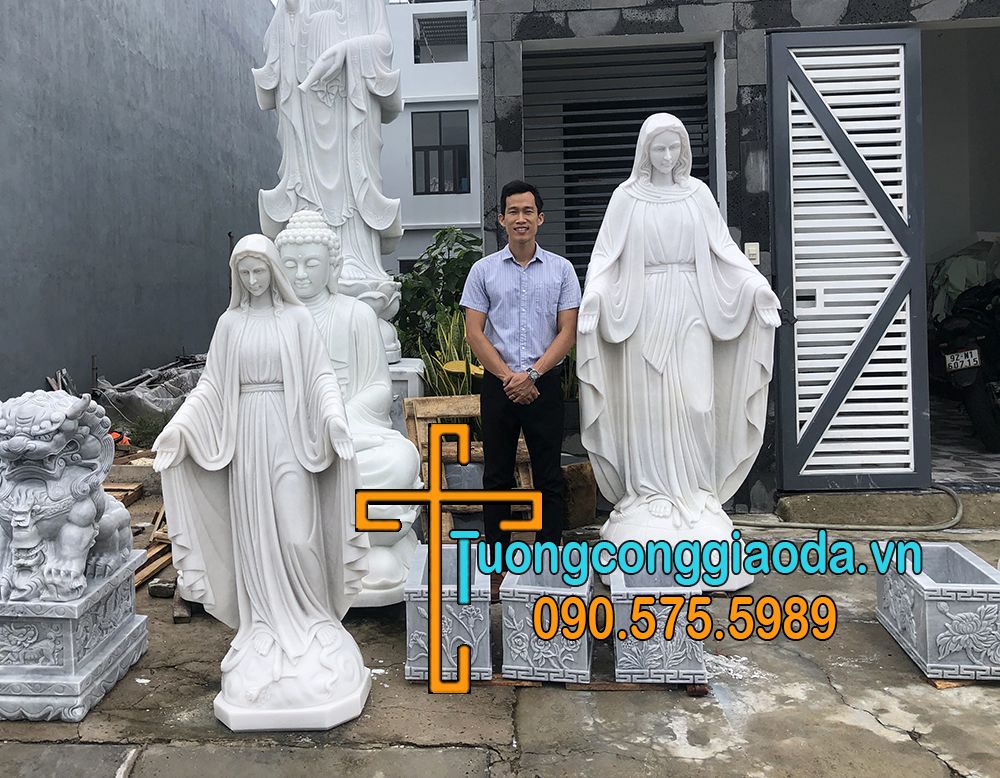 Tượng Đức Mẹ Ban Ơn Đá Trắng Đẹp Cao 2m