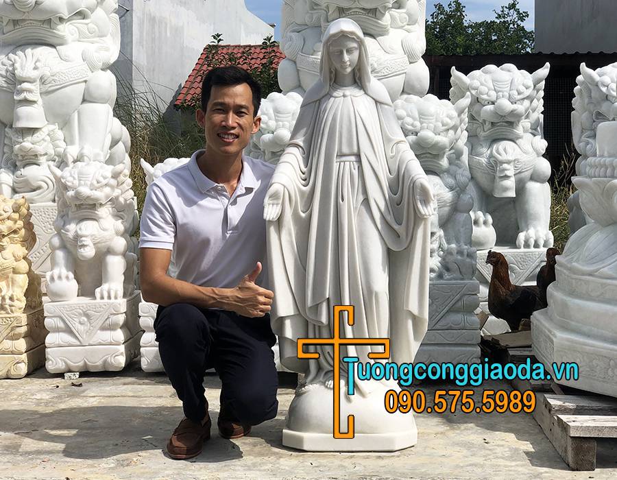 Tượng Đức Mẹ Ban Ơn Đá Trắng Loại 1 Cao 1m2