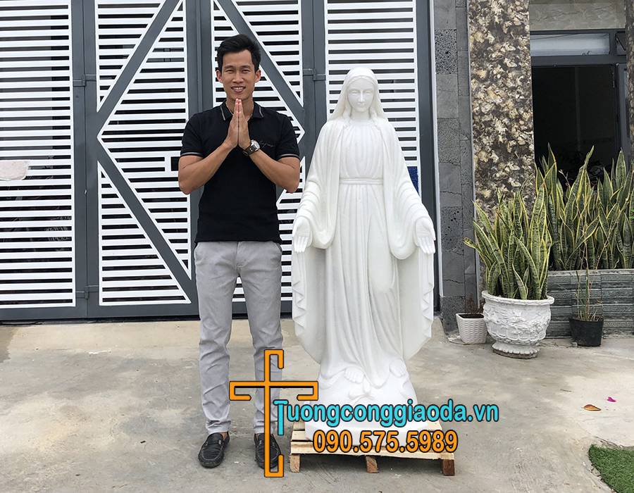 Tượng Đức Mẹ Ban Ơn Bằng Đá Trắng Non Nước