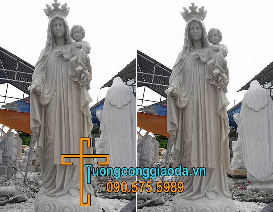 Tượng đức mẹ bồng chúa con bằng đá trắng đẹp