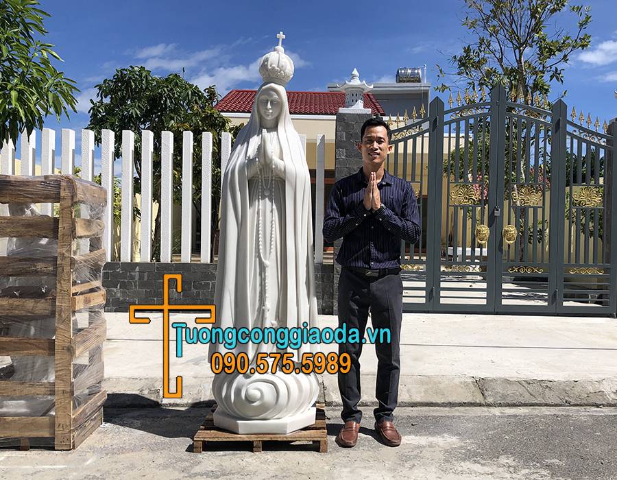 Tượng Đức Mẹ Fatima Chấp Tay Đá Trắng Non Nước