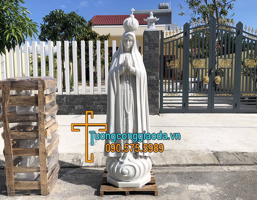 Tượng Đức Mẹ Fatima Chấp Tay Bằng Đá Trắng Non Nước Đà Nẵng