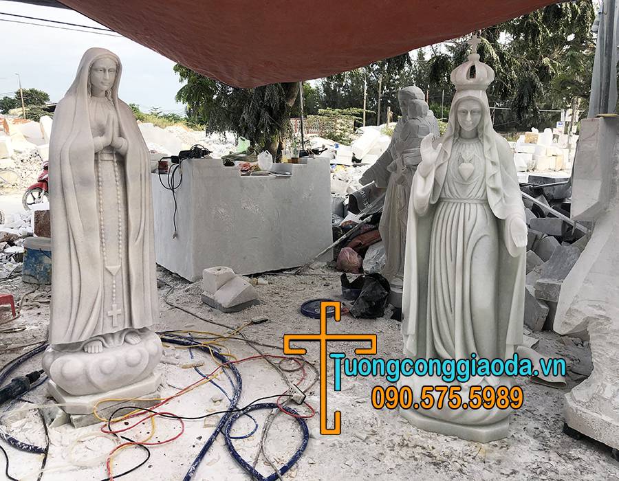 Tượng Đức Mẹ Fatima Đá Cẩm Thạch Trắng Đẹp