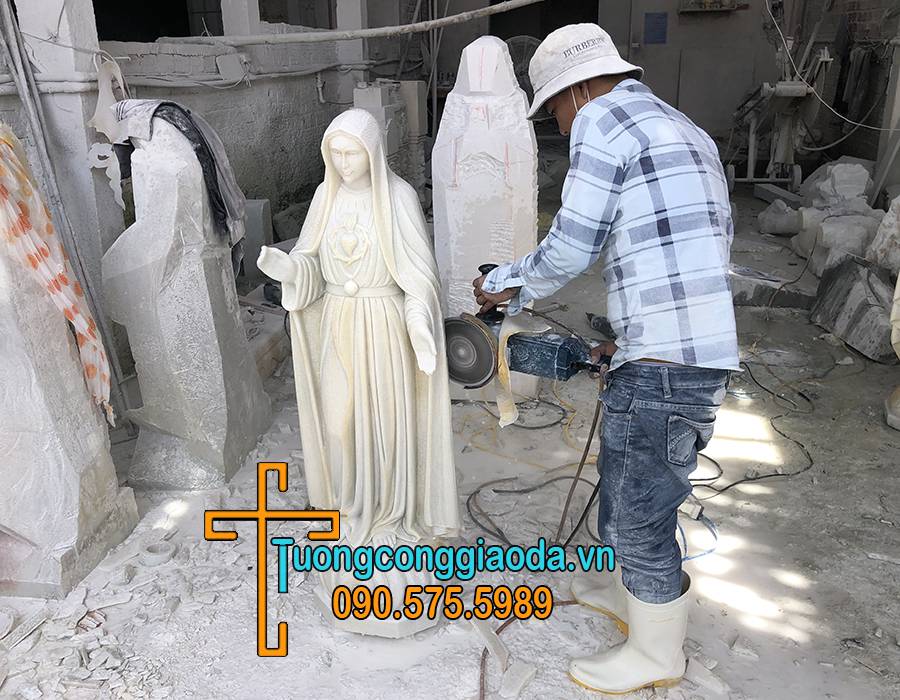 Tượng Đức Mẹ Fatima Đá Trắng Nguyên Khối