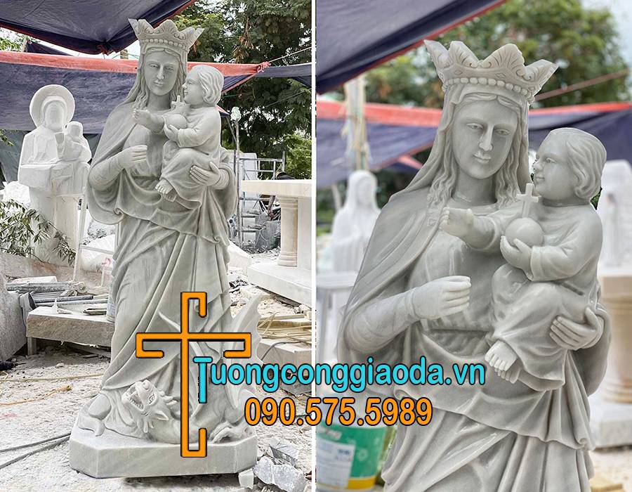 Tượng đức mẹ hằng cứu giúp đá trắng nguyên khối