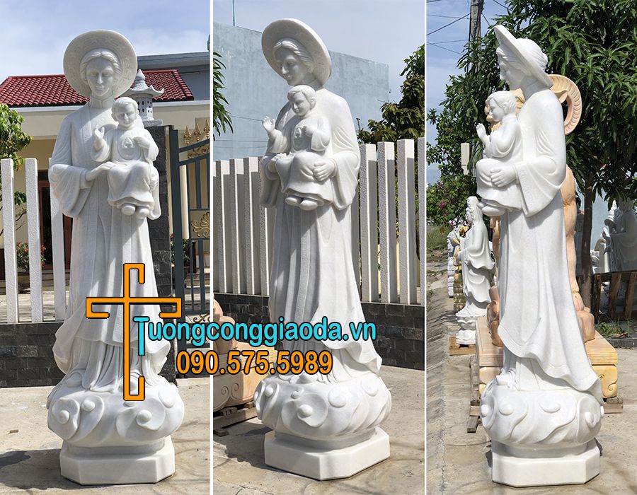 Tượng đức mẹ la vang bằng đá trắng đẹp cao 2m5