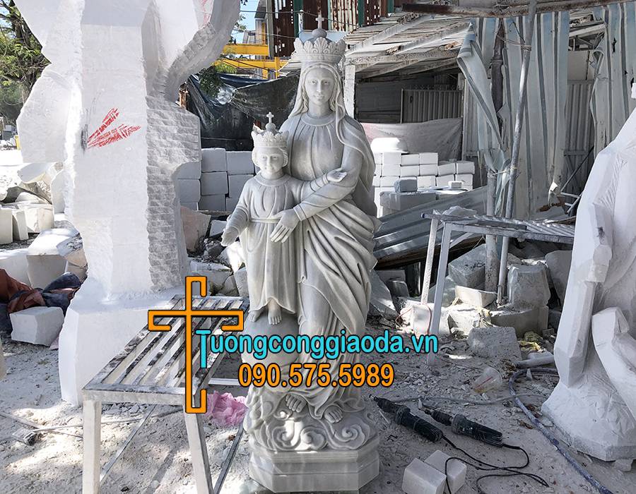 Tượng Đức Mẹ La Vang Cùng Chúa Hài Đồng Bằng Đá Đẹp