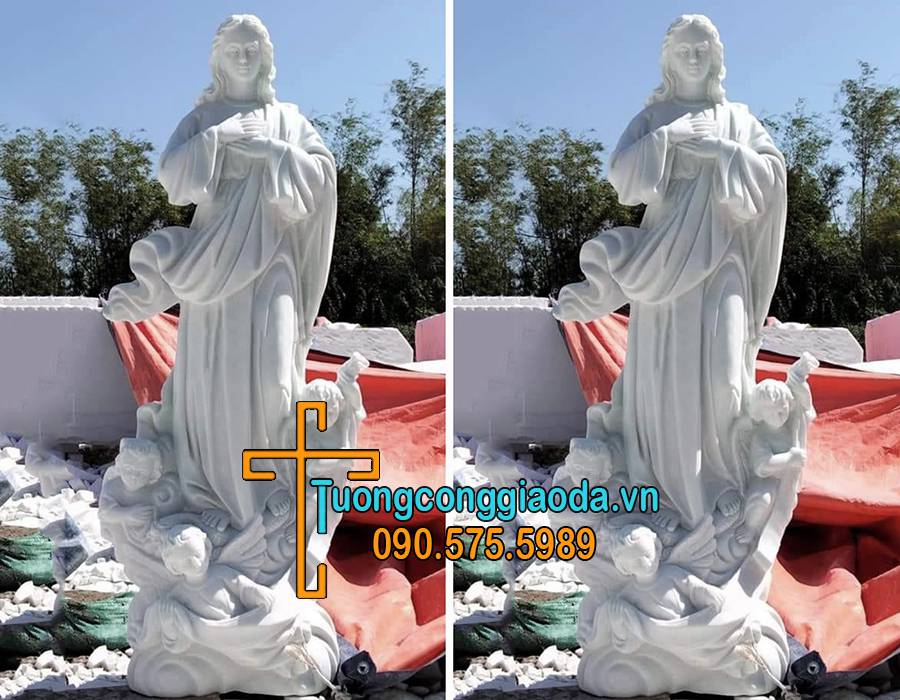 Tượng đức mẹ lên trời đá nguyên khối đẹp