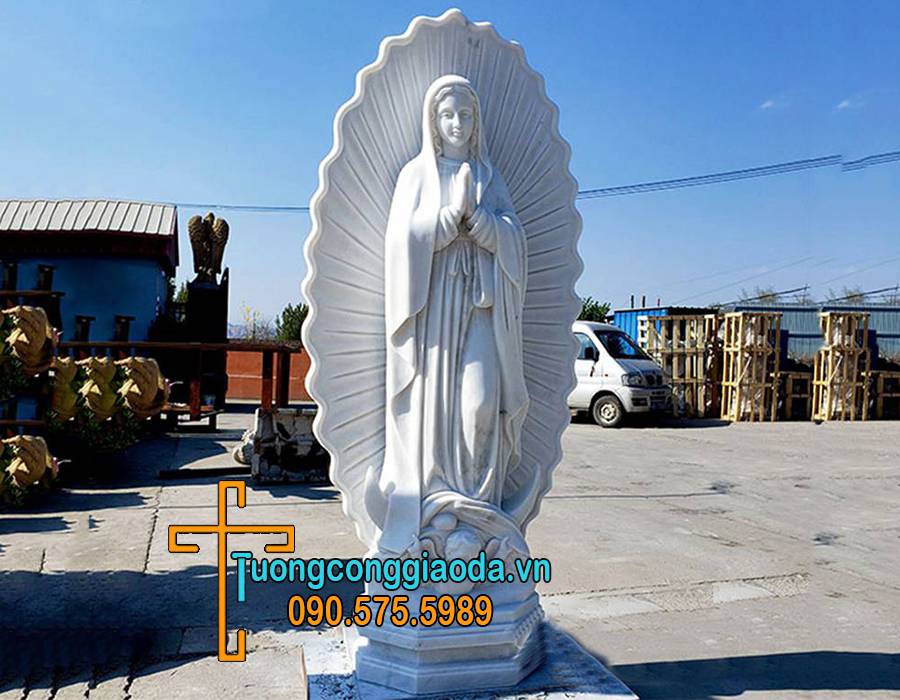 Tượng đức mẹ lên trời đá cẩm thạch trắng nguyên khối