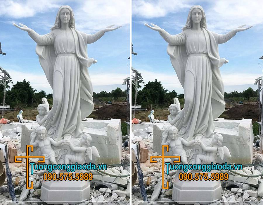 Tượng đức mẹ lên trời đá trắng đẹp cao 2m7