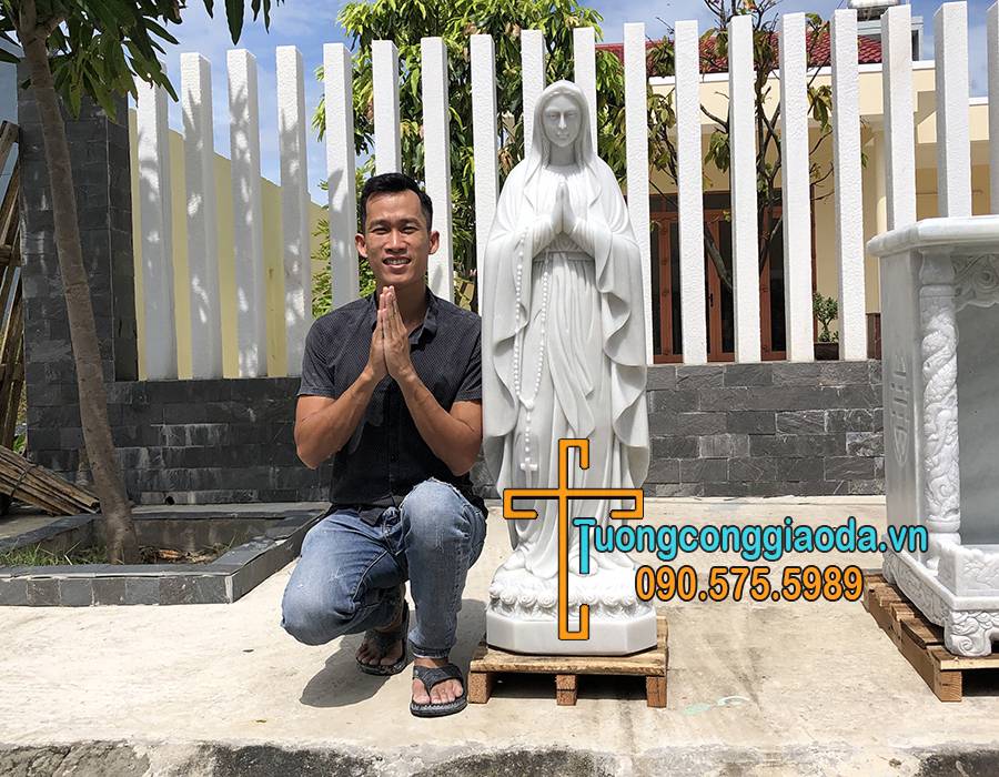Tượng Đức Mẹ Lộ Đức Đá Trắng Nguyên Khối