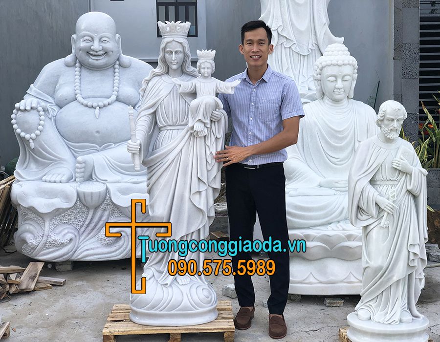 Tượng đức Maria trinh nữ vương bằng đá trắng đẹp