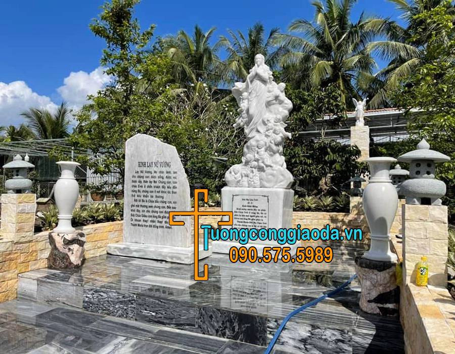 Tượng Đức Mẹ Vô Nhiễm Nguyên Tội Đá Cẩm Thạch Trắng Đẹp