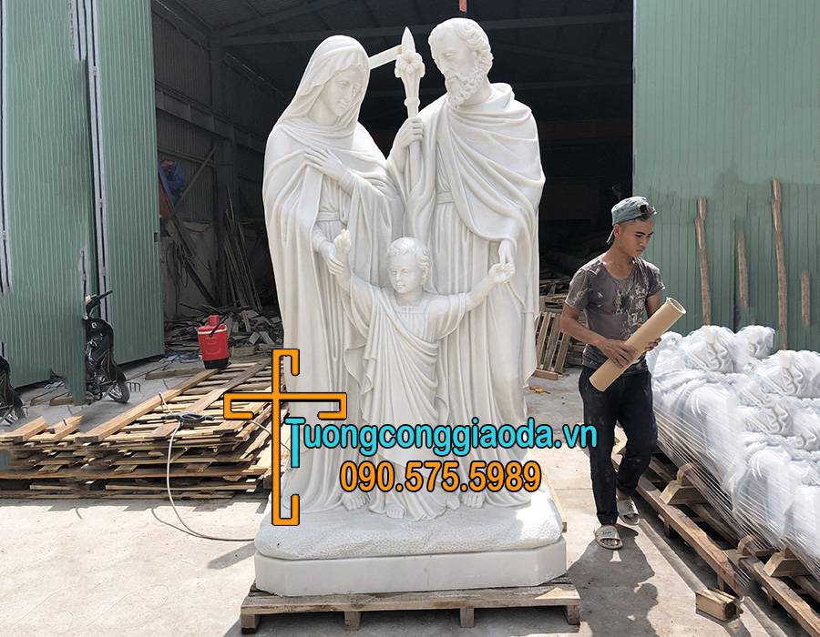 Tượng Gia Đình Thánh Gia Đá Cẩm Thạch Trắng Đẹp Cao 2m