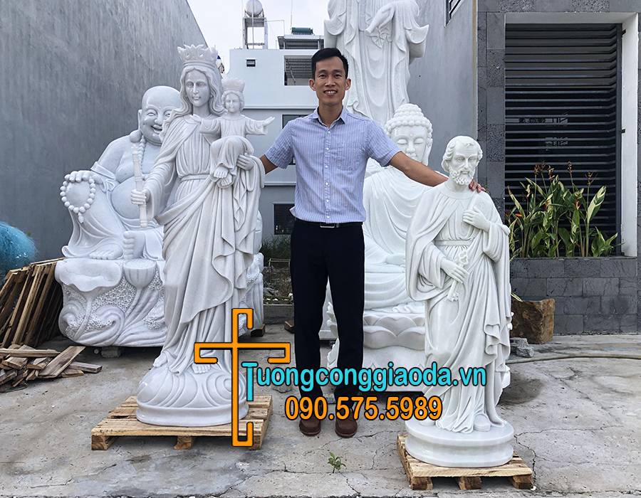 Tượng Mẹ Maria Bồng Chúa Hài Đồng Bằng Đá Đẹp Cao 1m6