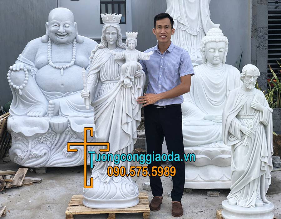 Tượng Mẹ Maria Bồng Chúa Hài Đồng Bằng Đá Đẹp Cao 1m6